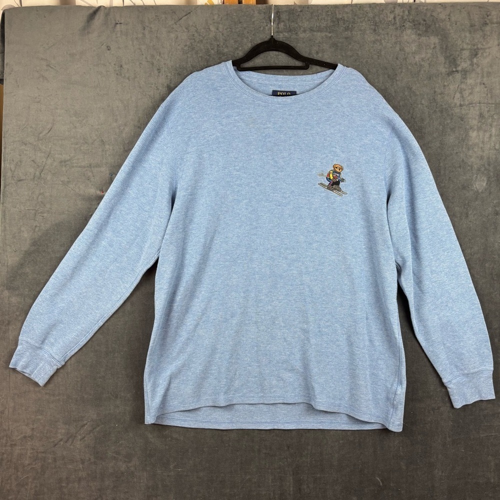 Polo Ralph Lauren Sleepwear Shirt Mens XXL Blue Waffle Knit Thermal Ski Bear